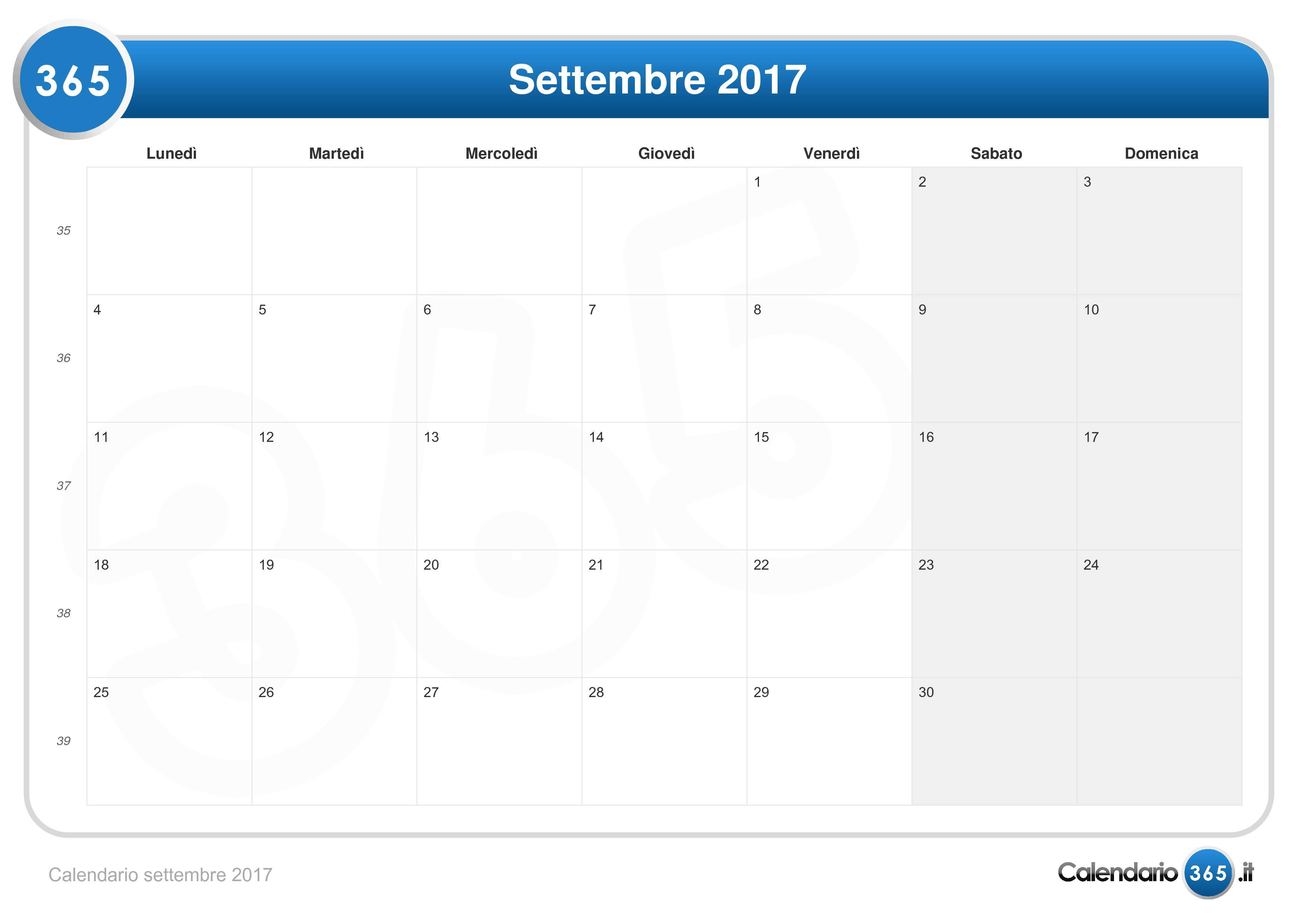 Calendario Settembre 17